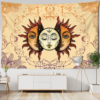 Sol Fase Da Lua Tarô Tapeçaria Pendurada Na Parede Psicodélico Bruxaria Tapiz Hippie Dormitório Sala De Estar Decoração De Casa