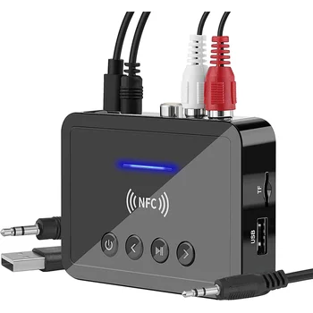 Bluetooth 5.0 Receptor Transmissor de FM Estéreo AUX de 3,5 mm Jack RCA sem Fio NFC Bluetooth Adaptador de Áudio para TV, PC Fone de ouvido