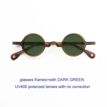 Acetato de Óculos de sol Polarizados para Homens e Mulheres 34 Vintage Pequenos Óculos Redondos Óculos de sol Retro Verde Escuro Marrom Óculos de sol UV400