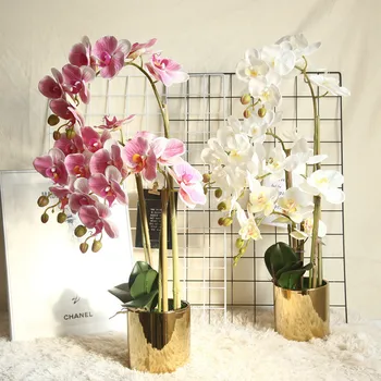 7 Cabeças de 83,5 CM de Flores Artificiais de Orquídeas de Látex Silicone Real Toque Grande Phalaenopsis Orchidee para Decoração de Casamento Decoração da Casa