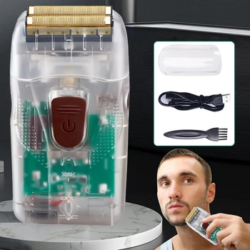 Barbeador elétrico Shaper máquina de Barbear Eléctrica Barba USB barbeador Elétrico Escudo Transparente Homem Barbeador Elétrico Alternado de Barbear