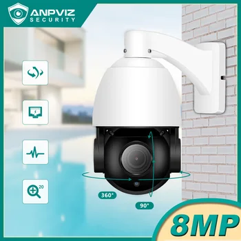Anpviz IP Exterior da Câmera PTZ POE 8MP 4K de Zoom de 20X Suveillance Cúpula de Segurança Cam com Áudio de Visão Noturna Infravermelha 80m H. 265