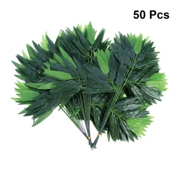 50pcs Ramos Artificial Verde Folhas de Bambu Pano de Seda Plantas Artificiais para Decoração de Casamento Home Office Decoração Deixa A50