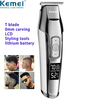 Kemei Barbeiro Profissional da Tosquiadeira de Cabelo Display LCD 0mm Baldheaded Barba Aparador de Pêlos para Homens DIY Cortador Elétrico Máquina de Corte de cabelo