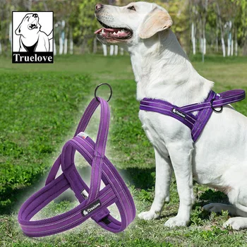 O truelove Soft de Malha Acolchoada de Nylon Cão Arnês Colete Refletivo 3M de Segurança Coleira do Cão Fácil de Colocar Em Pet Arnês do Cão Cinto de Carro