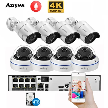 AZISHN 4K Ultra-HD de 8MP H. 265 POE NVR do Sistema de Segurança, Kit Exterior Interior da Câmera do IP de P2P de Áudio gravação de Vídeo da Câmera do CCTV do Conjunto