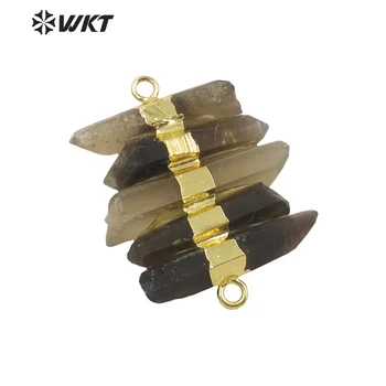 WT-P1690 WKT de Energia Natural Espírito de quartzo instrução pingente de moda de ouro galvanizados Smoky quartzs montar pedra pingentes