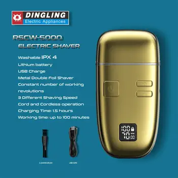 DingLing RSCW-5000 Elétrico, máquina de Barbear para os Homens Lâmina dupla Impermeável Reciproca sem fio de Barbear Recarregável USB Máquina de Barbear