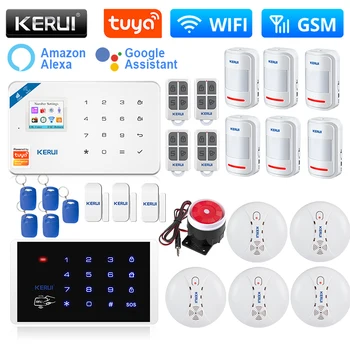 KERUI W181 Tuya Smart Home Kit Sistema de Alarme wi-FI Alarme GSM Suporte Alexa Sensor de Movimento Sensor de Porta Sirene 120db Teclado RFID