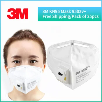25pcs/Monte 3M 9502V+ Máscara KN95 Respirador Anti-neblina Máscaras de Protecção Anti-partículas de Material de Filtro de Vírus da Gripe Máscara