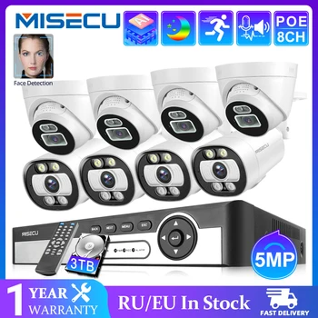 MISECU 8CH 5MP POE AI Câmera do CCTV Sistema de Segurança Kit Duas Vias de Áudio Exterior Interior da Câmara H. 265 P2P de Vigilância de Vídeo de NVR Conjunto