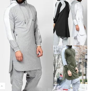 Muçulmano Moda Homens Thobe Manto Com Capuz Camisola Robe Oriente Médio Em Dubai Árabe Islâmica Roupas 2022 Abayas Colorblock Bolso Do Fecho De Correr