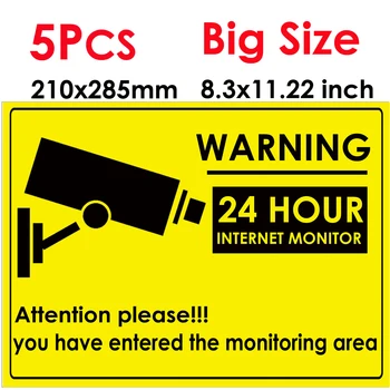 5pcs 24 HORAS de Segurança CCTV Sistema de Câmera Sinal de Aviso Adesivo Decalque de Vigilância CCTV Câmera de Vídeo Adesivo de Aviso tamanho grande 285x