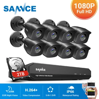 SANNCE 8CH 1080N Sistema de CFTV DVR 4/8pcs 1080P 2.0 MP Câmeras de Segurança IR IP66 Exterior Kit de Vigilância de Vídeo Detecção de Movimento