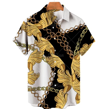 Verão de Homens, Camisas, Tops Impressos em 3D de Luxo Padrão de Cadeia de Manga Curta com Decote em V de grandes dimensões Streetwear Moda Casual Camisa Havaiana