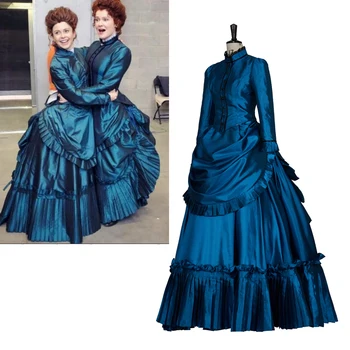 Vitoriano Senhora Edwardian Vestido de Fantasmas Hetty Cosplay Traje azul vitoriana Agitação vestido Vestido