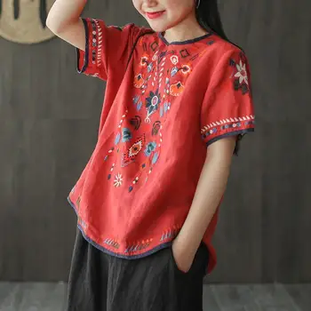 As Mulheres Chinesas Estilo Retro Blusa Bordada Tops Casual, Roupa De Cama De Algodão Camisa Tradicional Hanfu Elegante Moda Oriental Roupas