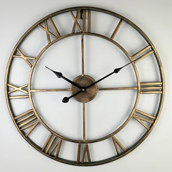 40-80cm Nórdicos Retro Metal Ferro Forjado Romano Relógio de Parede Relógio de Design Moderno, Sala de Café Tranquilo Decorativo Relógio de Quartzo