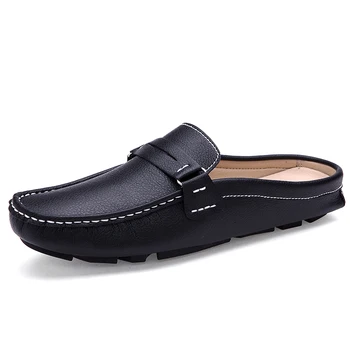 2021 Marca Homens Sapatos de Verão Casual Sapatos Homem, Sapatos de Couro Macio Slip-on Metade Chinelos Homens de Condução Confortáveis Mocassins