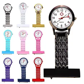 Mulheres Assista Wearable Broche de Metal do Estilo do Aço Inoxidável Pin de Lapela Broche Enfermeira Relógio de Bolso para Presente de Aniversário de corrente de relógio, Relógio de Enfermeira