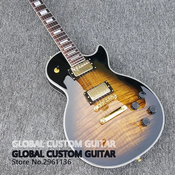 Alta qualidade guitarra elétrica 6 cordas de guitarra, tigre de verniz, o sol pintar, ouro, acessórios, frete Grátis