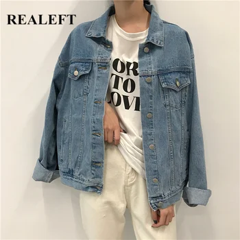 REALEFT Novo 2020 Outono Inverno Mulheres Jaqueta Jeans Roupa de Alta Rua Elegante Estilo coreano Chique Jeans, Tops Femininos