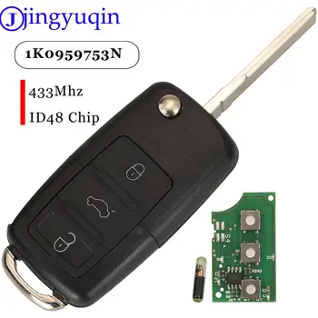 jingyuqin 3 Botões Smart Remote Chave do Carro Fob 433MHZ ID48 Chip 1K0959753N Para VW Golf Jetta Tiguan Polo Com HU66 Lâmina 7N5837202