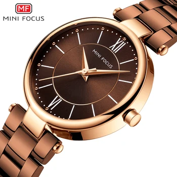 MINI FOCO Senhoras Relógio Para Mulheres Relógios de Luxo 2020 Moda Relógio de Pulso de Quartzo de Café do Aço Inoxidável da Marca Minimalista часы