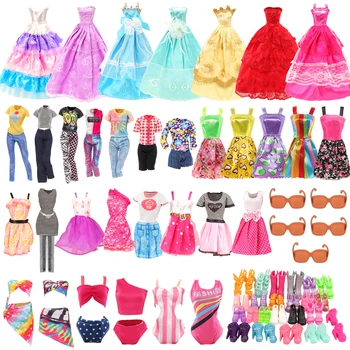 Moda Artesanal 16 Itens/lote Acessórios Brinquedo= 10 Vestidos de Boneca +3 Maiô + 3 vestidos de Casamento, Roupas Para Barbie Jogo de Vestir