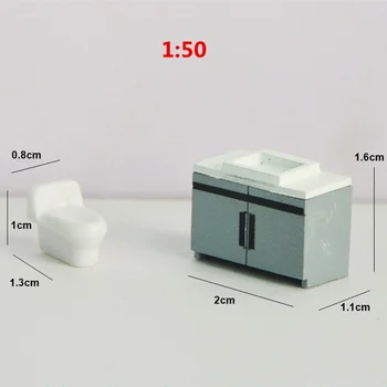 1/50 Casa em Miniatura de Banheiro Modelo Modelo de Conjunto de Dissipador + Wc Modelo DIY Brinquedo