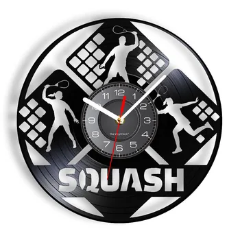 Squash Vinil LP Registro Relógio de Parede Para Sala de estar Decoração Retro Esporte de Raquetes Arte de Parede Raquete de Tênis Decorativos em Silêncio Relógio de Parede