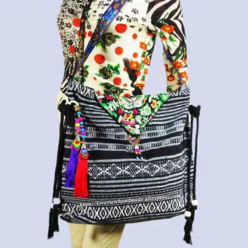 Frete grátis taxas Vintage Hmong Tribais, Étnicas Tailandesa, Indiana Boho saco de ombro mensagem saco para as mulheres, bordado de Tapeçaria SYS-573
