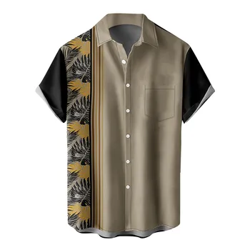 Havaianas Camisa dos Homens da Folha de Retalhos Impresso Shirts Para os Homens Casual Lapela de Manga Curta, Blusas de Botão de Camisa Homens Camisas Vintage