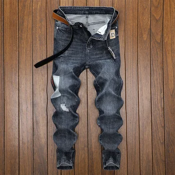 Calças De Homens Jeans Jean Homme Pantalon Streetwear Ripped Jeans Calças Tendência Marca De Calças Para Homens Casuais Sólido Motociclista Destruído