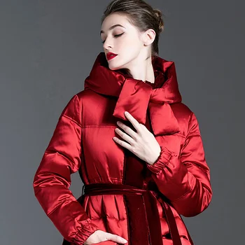 Jaqueta com capuz de moda feminina longo para baixo do casaco com capuz de inverno grosso veludo emenda ao longo do comprimento do joelho para baixo do casaco com capuz 20337