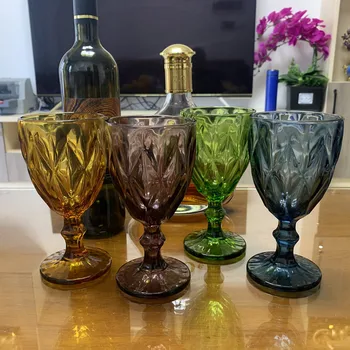 Multicolor Socorro Copos de Vinho 10oz Beber o Cálice Conjunto de 4 Banquete de Casamento de Vinho de Vidro Retro Diamante Champagne, a Bebida do Copo