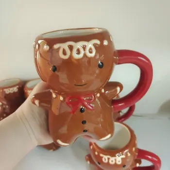 Homem de gengibre Caneca de Natal de Chá Cerâmica 3D de Copa do Homem de Gengibre de Cerâmica, Canecas de Leite e Café Copo de Água Casais Presente de Ano Novo 300ml