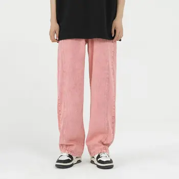 Cor-de-rosa calças Jeans Homens Mulheres Harajuku Calças de S-3XL Casual Largas e Retas Jean Streetwear Y2k Mens Calças de 2022 Nova Chegada