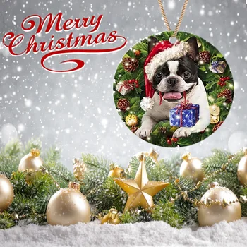 Recém-Bonito de Madeira Mini Cachorro Impresso Ornamentos Pingente Dom Crianças Brinquedos para Festa de Natal, Árvores de Natal Decoração