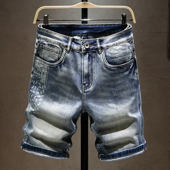 O verão dos Homens Novos Trecho Curto de Jeans Moda Casual Slim Fit Alta Qualidade Elástica Shorts Jeans Masculina Roupas da Marca