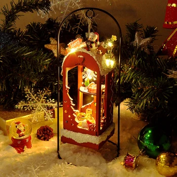 DIY Casa de bonecas em Miniatura do Modelo de Blocos de Construção em Miniatura Casa de bonecas com Luz Led de Aniversário, Presente de Natal Brinquedos de Madeira
