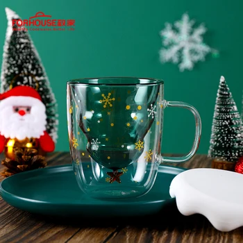 300ML de Dupla camada Anti Escalde Vidro Árvore de Natal Céu Estrelado Caneca de Café Isolamento Térmico, o Leite Copa do Dom Frete Grátis