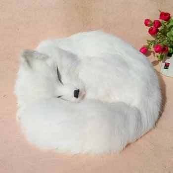 simulação de raposa branca grande 27x27 cm peludos de peles de dormir fox modelo decoração da mesa dom h1327
