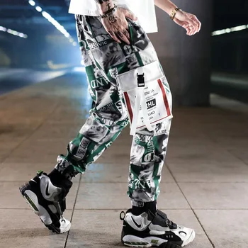 Múltiplos Bolsos De Carga Harém Jogger Calças De Homens Hip Hop Moda Casual Faixa De Calças De Streetwear Harajuku 2022 Novos Homens Cavallari
