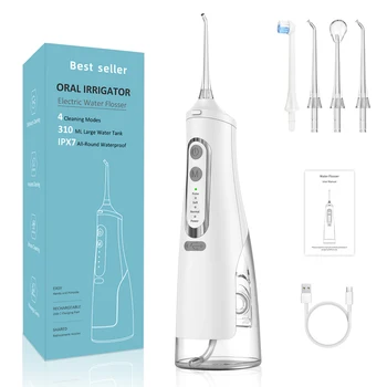 Oral Dental Irrigador de Água Portátil Jet Flosser Recarregável USB 4 Modos de 310ML Tanque de Água de Jato de Fio dental palito de Dente IPX7 Impermeável