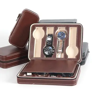 2/4/8 de Grade, Caixa de Relógio de Organizador de Couro Falso Assistir Exibir a Caixa de Zíper caixa de jóias Relógio da Caixa de Armazenamento de caixa de Relógio Organizador Caixa