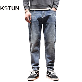 KSTUN Baggy Jeans Homens de Ajuste Solto Calças de Harém de Perna Larga Moda Letras Retro Azul Hip Hop e Streetwear Casual Calças Jeans Primavera