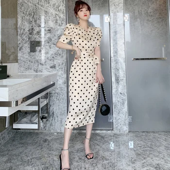 chegada nova moda coreana festa nigth club vestido de mulher elegante verão vintage puff manga temperamento simples ponto de uma linha-vestido