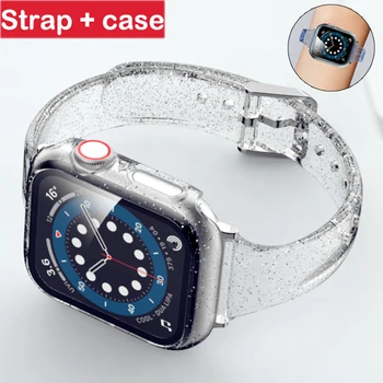Esporte Correia+case para Apple Faixa de Relógio de Série 6 1 2 3 4 5 silicone Transparente para o Iwatch 5 4 Alça de 38mm de 40mm 42mm 44mm wirst