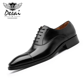 DESAI Novo Estilo de Sapatos de homem Vestido Formal Sapatos Oxfords Masculinos Homens de Couro Genuíno Office Sapatos de Festa Elegante do Casamento de cordões de Sapatos